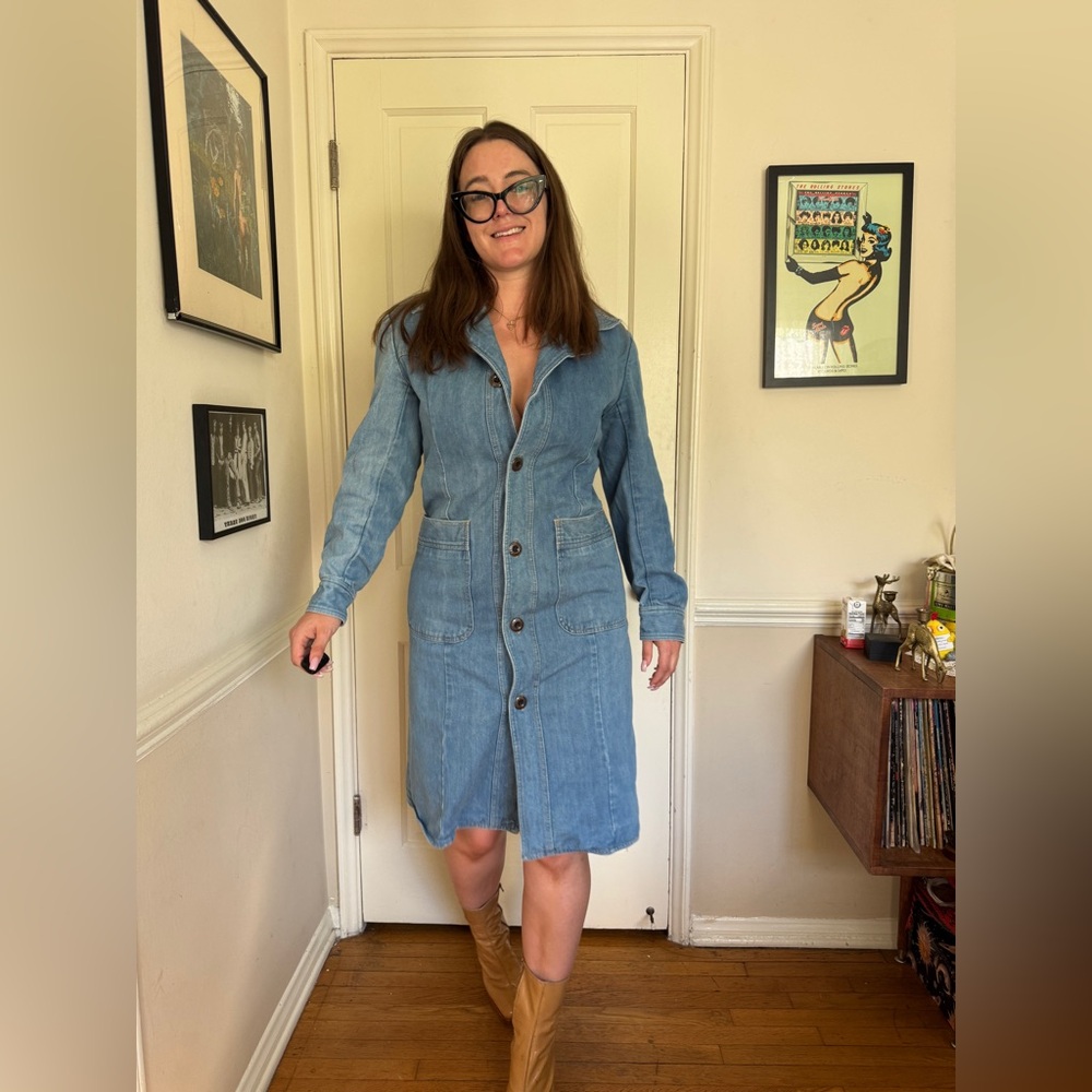 70s Vintage Brittania Mid Wash Denim Dress - Picture 1 of 10